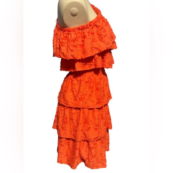 LC Lauren Conrad One-Shoulder Ruffle Dress in Vibrant Orange - Picture 8 of 11